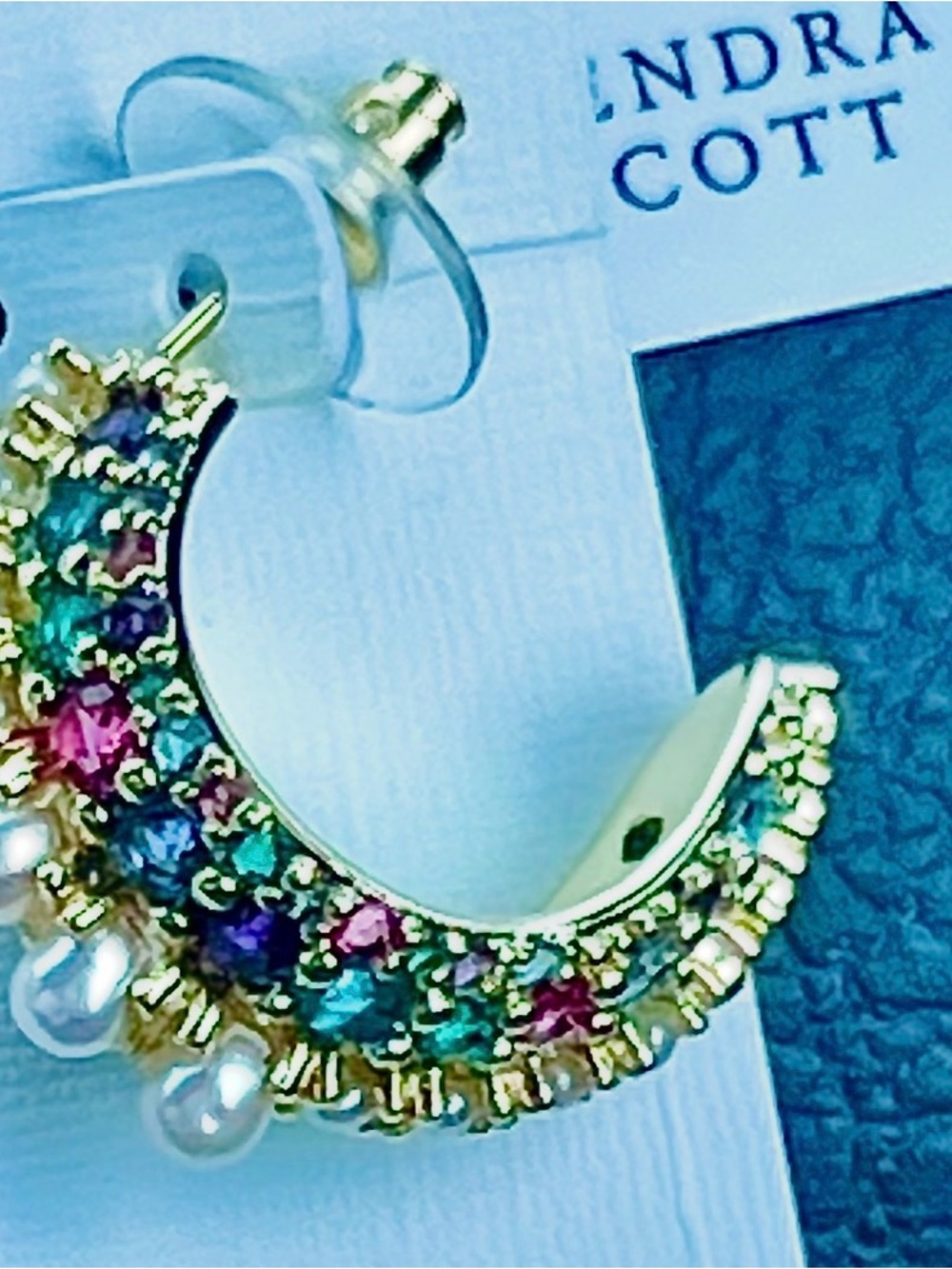 Kendra Scott, Krista, Gold ,Hoop Earrings, Multi- Color Crystals, Pearls, NWT!